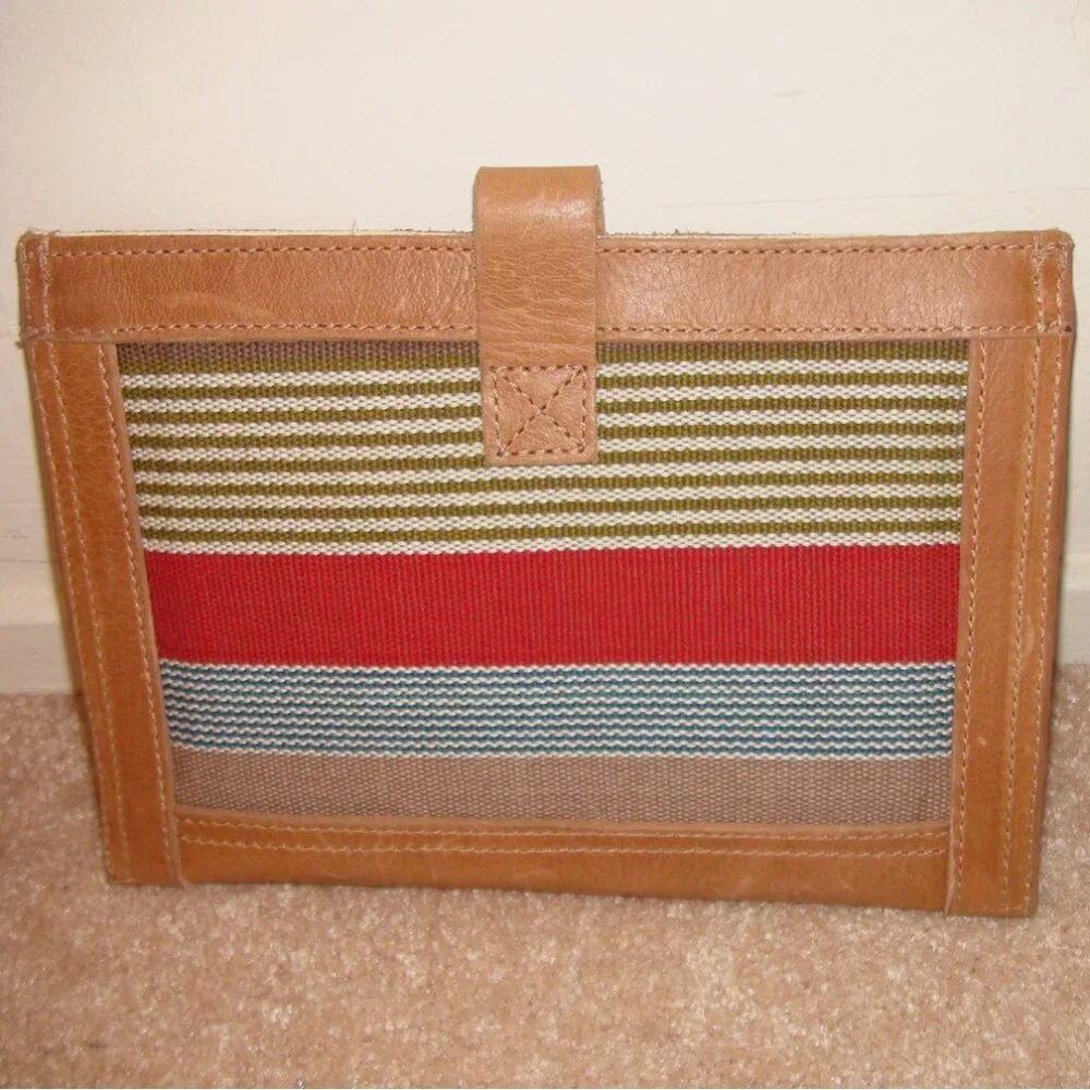 Will Leather Goods Weavers House 8” Tablet Sleeve Brown Leather Woven Canvas
